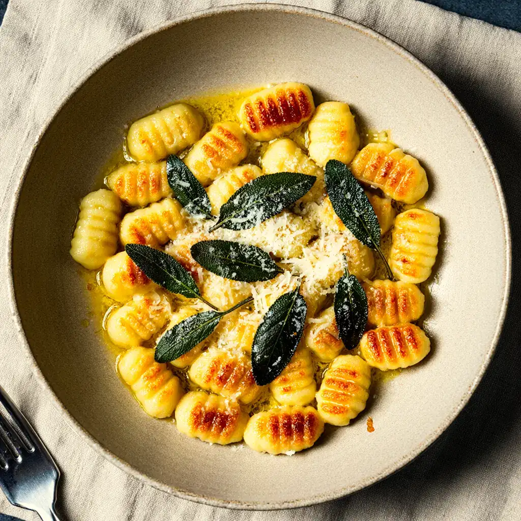 Gebratene Gnocchi in Salbeibutter mit Parmesan.