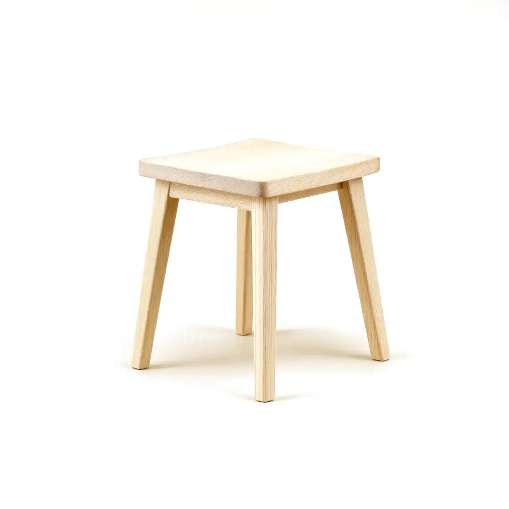 Hocker „Skagen“ aus geölter Esche mit gespreizten Beinen.